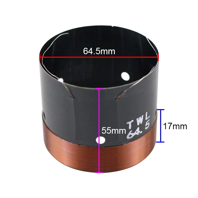 64.5mm Bass Voice Coil 300-450W Two Layer Black Aluminum Skeleton Round Copper Wire High Power Coil Woofer Repair 2PCS