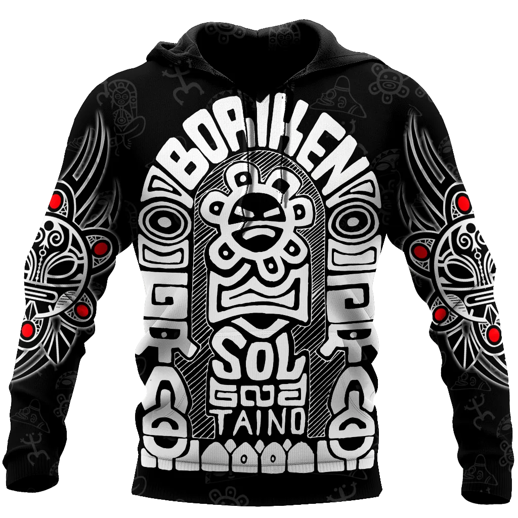 Puerto Rico White Symbol Sol Taino On Black 3D Jacket Men/Women Harajuku Hoodie Casual Streetwear Sweatshirt Pullover Sudaderas