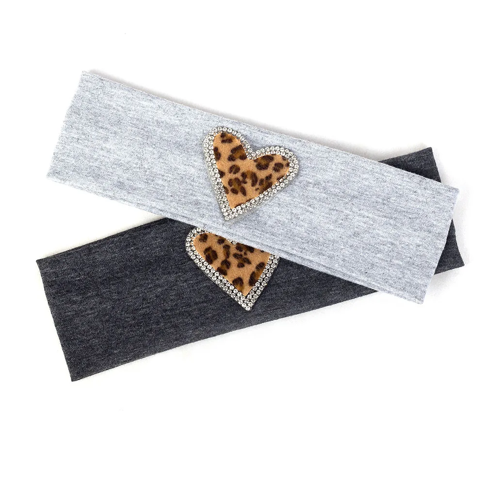 Newborn Hair Accessories Cotton Elastic Headband Baby Soft Leopard Heart Rhinestone Boy Breathable Turban Baby Girl Headbands