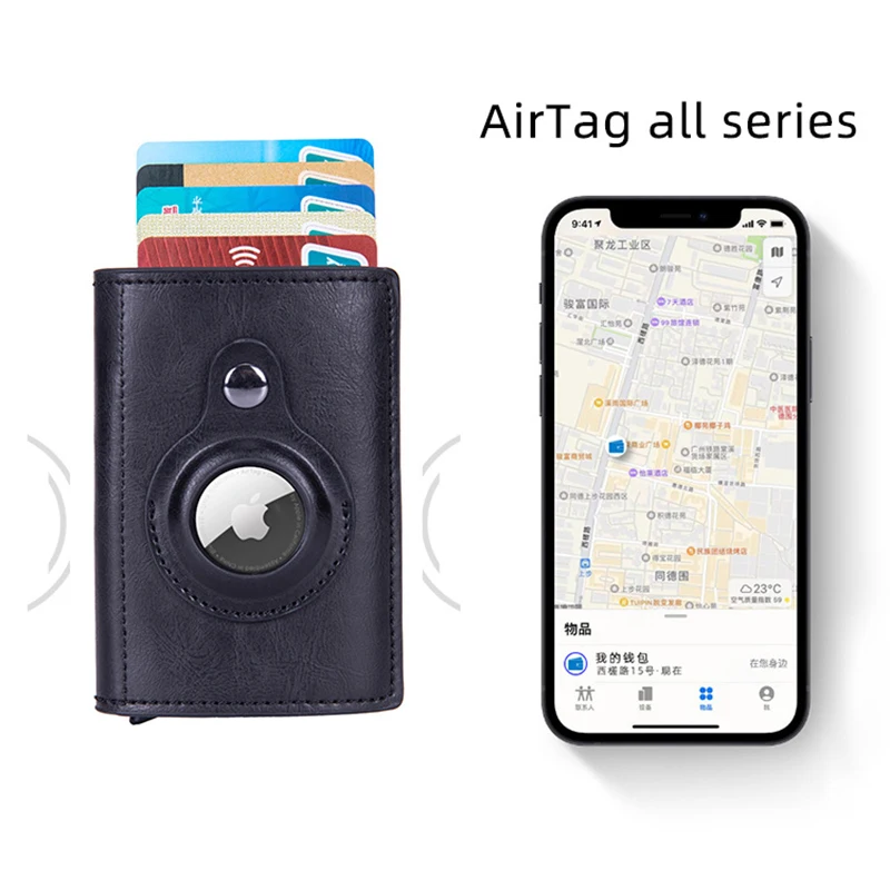 Slim Carbon Fiber Card Holder Aluminium Airtag Wallet RFID Blocking Credit ID Card Wallet PU Leather Card Bag For Apple Airtags