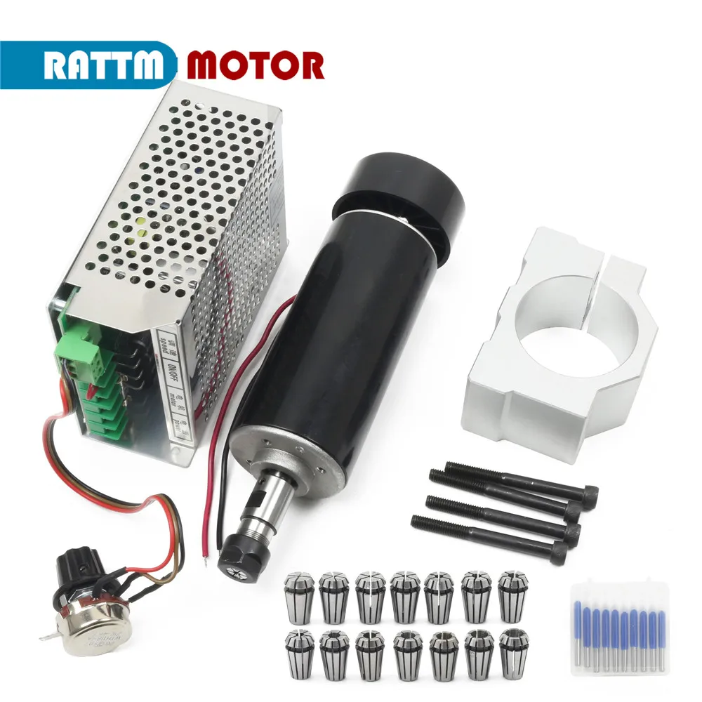 500W ER11 220V DC Air cooled spindle motor with speed governor controller + 1 set Collets + 52mm clamp + bits