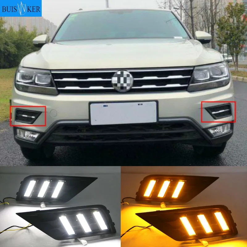 

1 пара автомобисветильник фар для Volkswagen VW Tiguan 2017 2018 2019 DRL дневные ходовые огни с желтым указателем поворота противотуманная фара