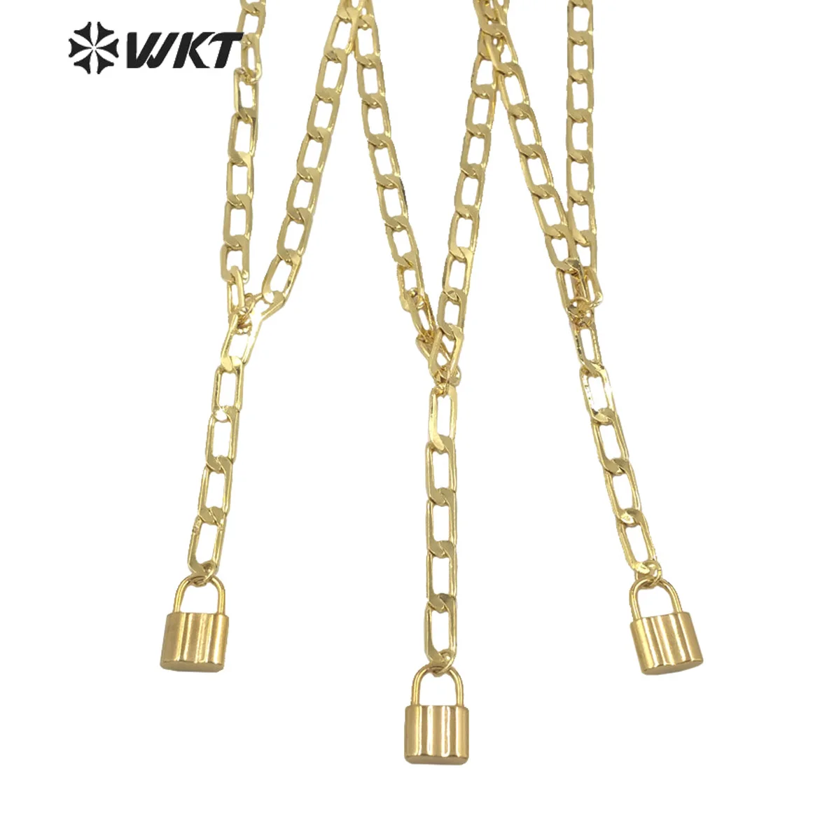 WT-N1307 Wholesale Lovely fashion  real gold plated copper chain lock pendant necklace Simple Frigid 16 inch choker necklace