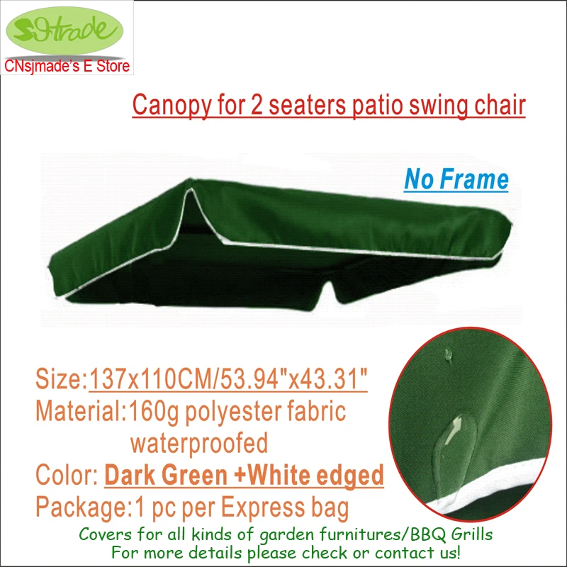 Custom made Canopy for 2 seaters patio swing chair Dark green 137x110cm Canopy waterproofed polyester canopy