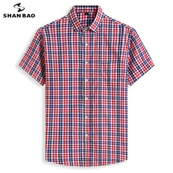 SHAN BAO camicia a maniche corte in cotone sciolto di grandi dimensioni 2021 camicia a quadri da uomo classica di marca estiva rosso blu 5XL 6XL 7XL 8XL 10XL