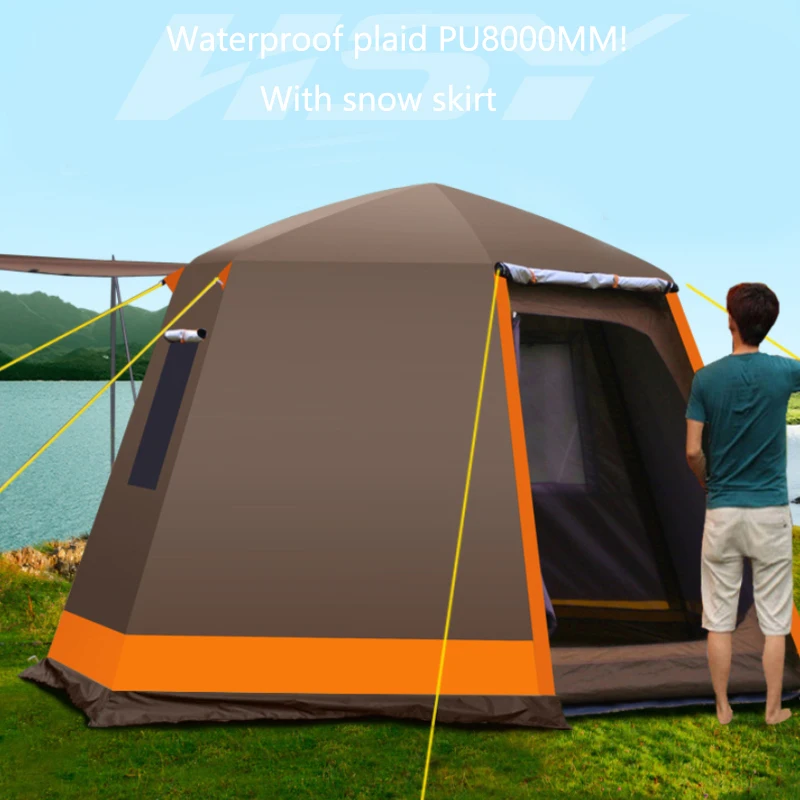 Fully Automatic Outdoor Tent, Double-Layer Sunscreen, Anti-Storm, Family Camping, Thickened Big Tent, PU8000mm, 3-4 People