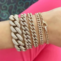 Iced Out Bling Lock Lobster Charm Micro Pave CZ Cuban Link Chain Bracelet 16.5cm 17.5cm Fashion Women Jewelry
