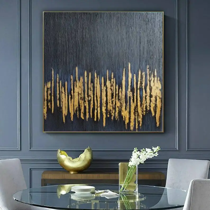 

Black Art Abstract Painting On Canvas Art Gold Leaf Painting Minimalist Painting Modern Painting Texture Painting Wall Decor