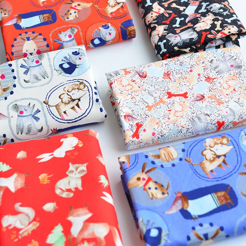 100% Cotton Cartoon Dogs Digital Printing Fabric For Sewing Children Clothes Shirts DIY Handmade Bags Per Half Meter