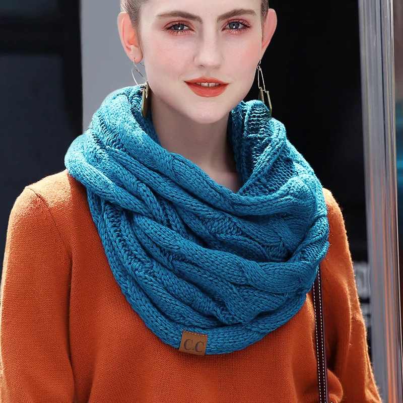 Bufanda de lana de punto de cable de color sólido para mujer, bufanda infinita de redecilla, calentador de cuello de invierno, cuello de capó,