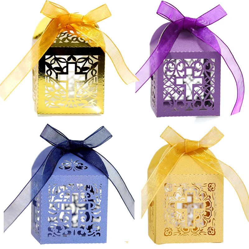 20/30/50PCS Cross Laser Cut Candy Boxes Wedding Favors Gifts Box Communion Christening Easter Baptism Baby Shower Party Decor