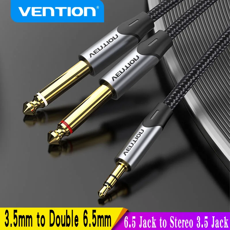 Vention 3.5mm do podwójnego 6.5mm kabla TRS AUX męski Mono 6.5 Jack do Stereo 3.5 Jack Audio kabel do adaptera wzmacniacz miksujący 6.35