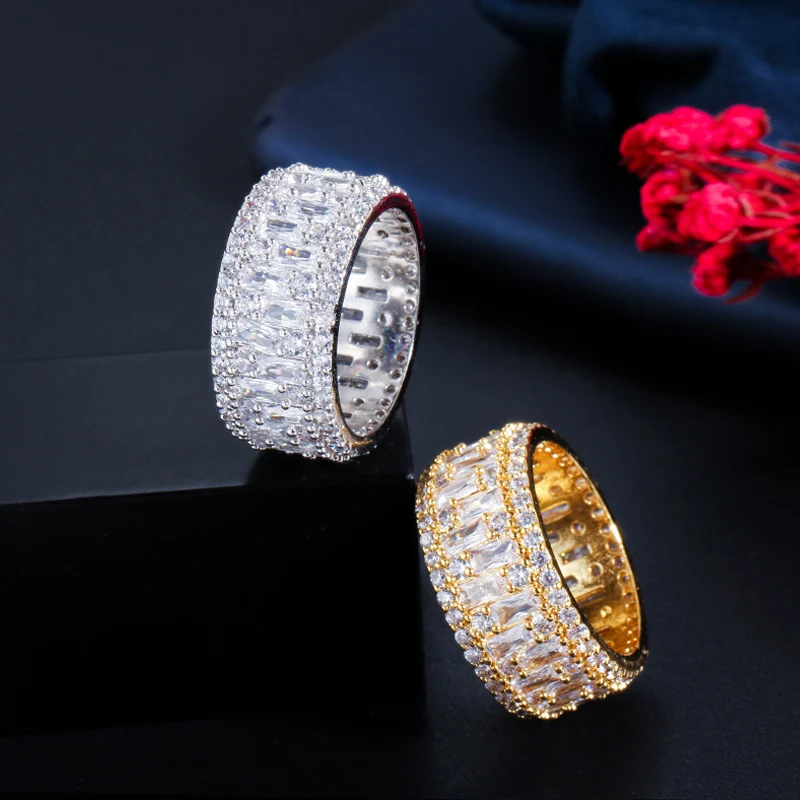 BeaQueen Gorgeous Big Circle Finger Rings Full Baguette Round Cubic Zirconia Engagement Wedding Party Jewelry Accessories R109