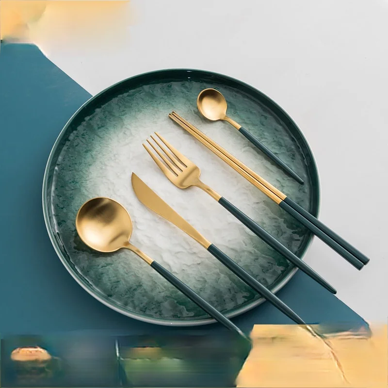

Creative European tableware ceramic rice bowl plate Western steak knife and fork spoon set home dessert salad