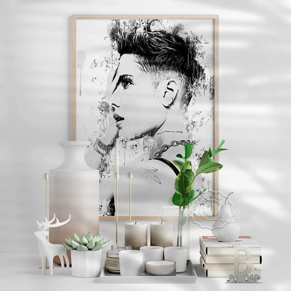 Blcak White American Singer Halsey Poster, Halsey Fans Collection Handsome Girl Art Prints, Minimalism Female Image Wall Decor