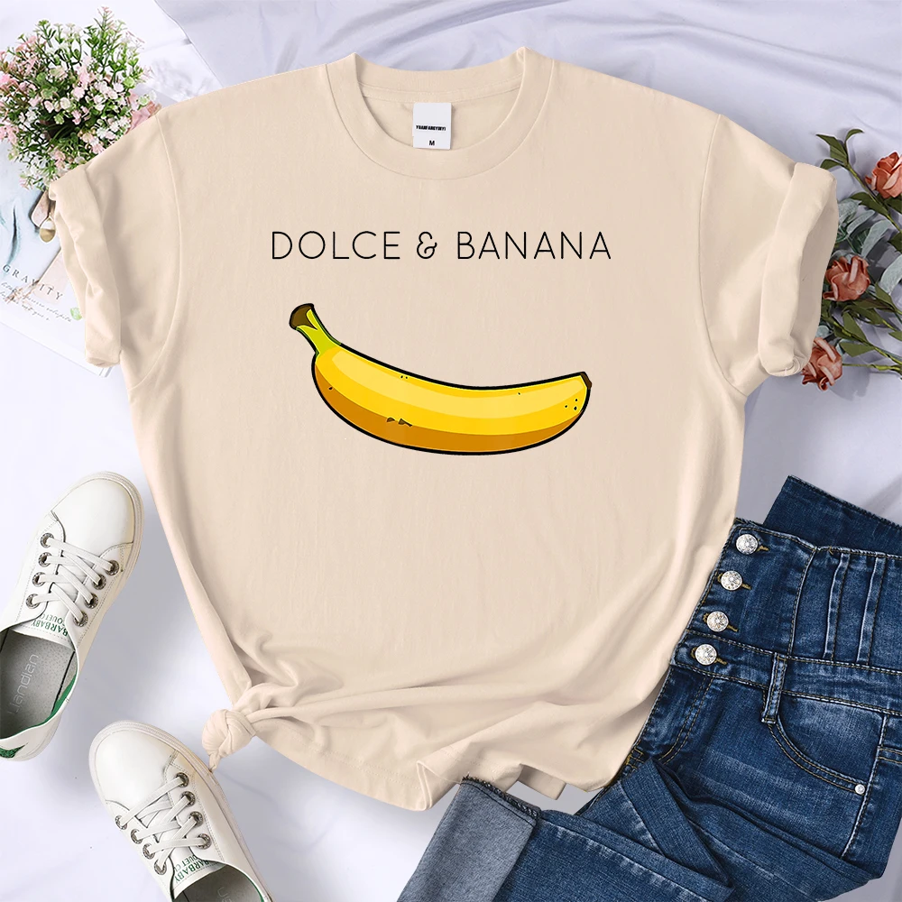 Dolce Banana Anime Printed T Shirts Womens Creativity Breathable Tshirts Fashion O-Neck Shirts Cartoons Brand Female Tops