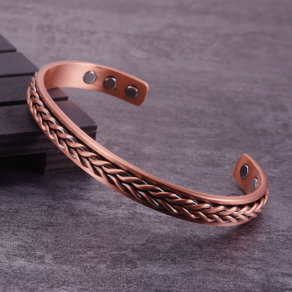 Twisted Pure Copper Bracelets Braid Health Energy Magnetic Bangles Benefits Men Adjustable Cuff Jewelry Arthritis Pain Relief