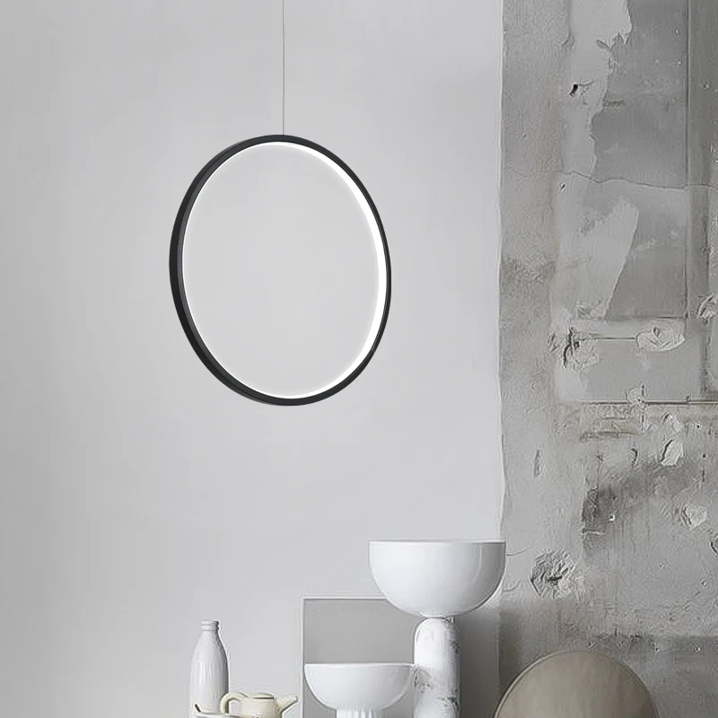 Modern Hanging Circle Round Pendant Light Creative Vertical Ring Pendant Lamp for Stairs Lobby Simple LED Chandeliers Fixture