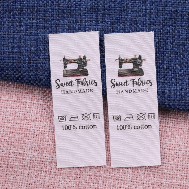 200 pcs Custom Clothing Labels - Personalized Brand Organic Cotton Ribbon Labels 25mmx70mm Logo or Text Sewing DIY Labels