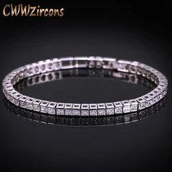 CWWZircons Brand Square 3mm Cubic Zirconia Tennis Bracelets for Woman White Gold Color Princess Cut CZ Wedding Jewelry CB169