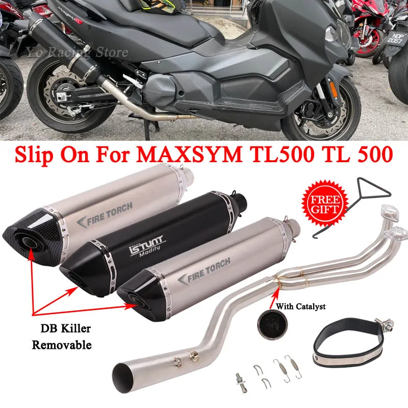 

For SYM MAXSYM TL500 TL 500 Full System Motorcycle Exhaust Escape Modify Middle Link Pipe Connecting 51mm Moto Muffler DB Killer