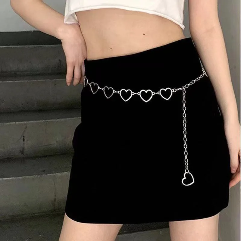 

Fashion Punk Ladies Waist Chain Love Hollow Gold Silver Buckle Chain All-Match Dress Pants Simple Fine Waist Belts Dress Chain