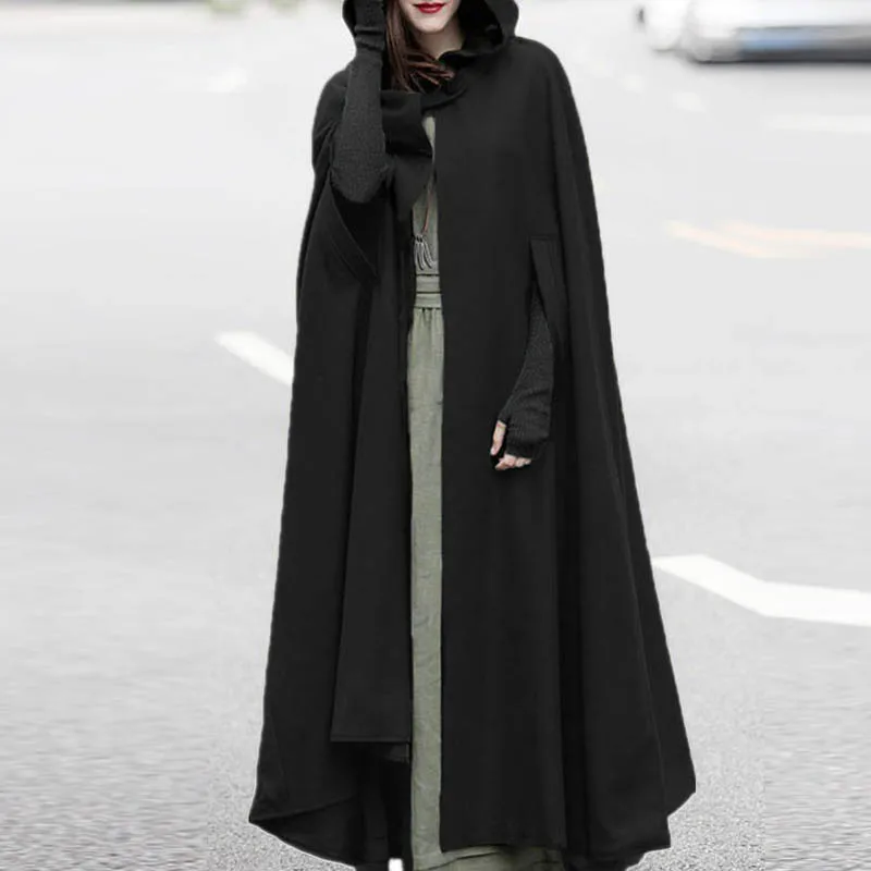 ZANZEA Women Autumn Winter Hoodies Long Cape Cloak Casual Hooded Coat Outwear Windbreaker Streetwear Jackets Christmas Poncho