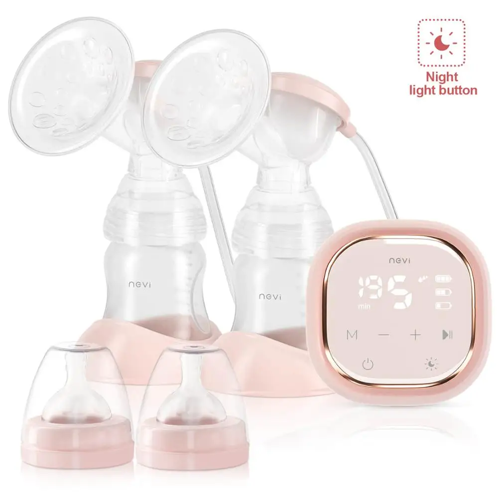 Electric Breast Pump Double Milk Feeding Extractor Strong Suction Pain Free with LED Intelligent Touch Screen with Night Light