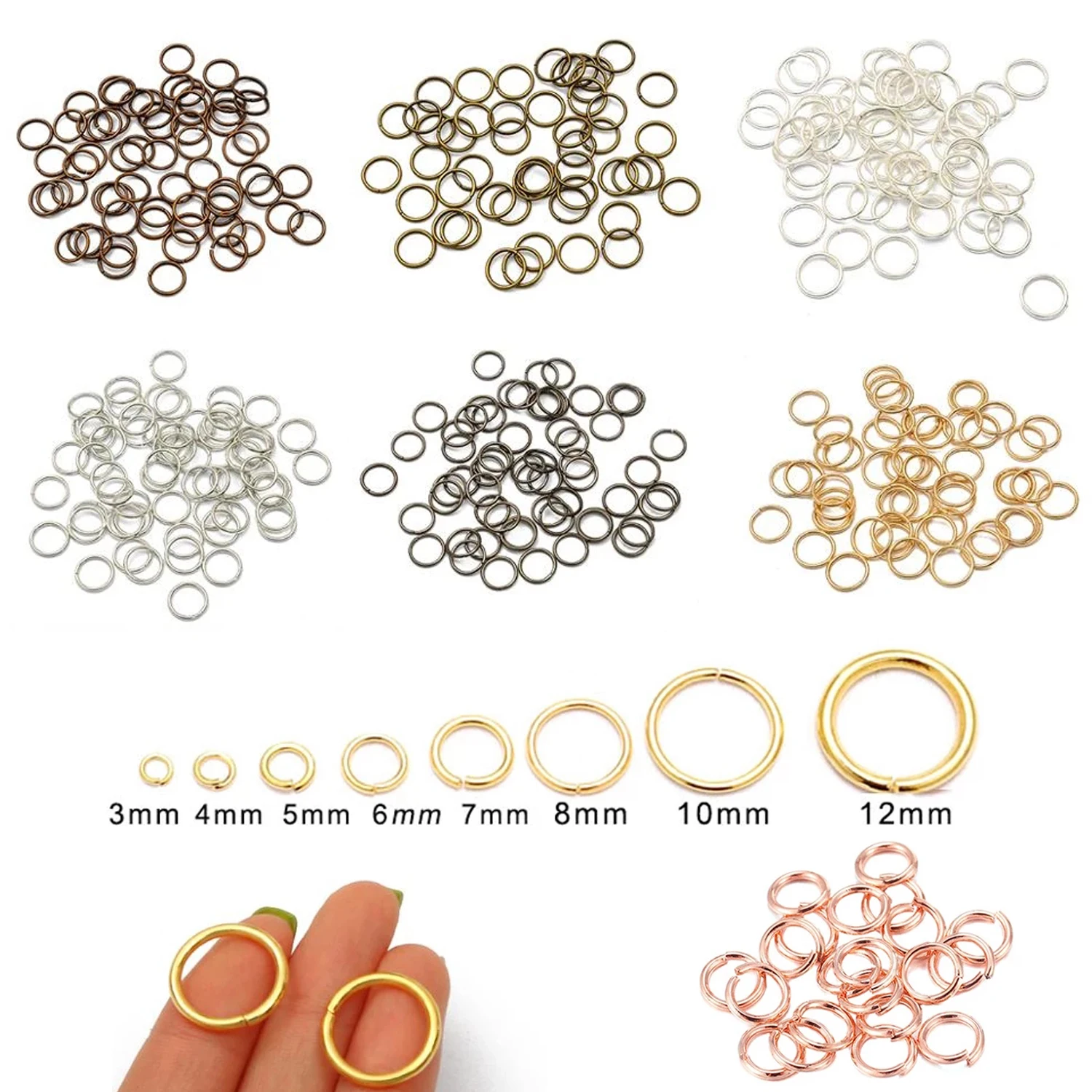 3 4 5 6 7 8 10 12mm 200pcs/lot Metal DIY Jewelry Findings Open Single Loops Jump Rings & Split Ring for Jewelry Making Crafts