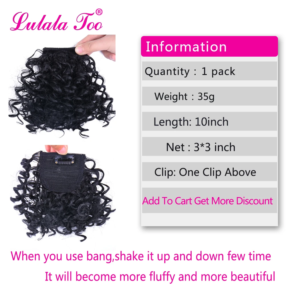 Afro Kinky Curly Bang For Woman Fake Fringe Clips in Bangs Wig Hair Closure Natural Black Synthetic Hair Extension