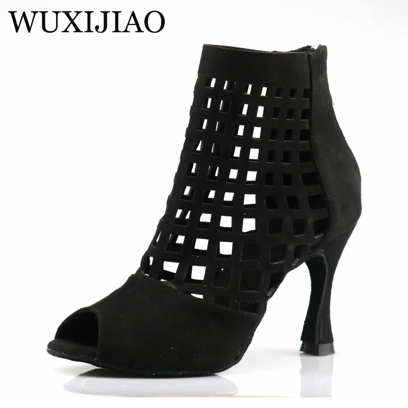 WUXIJIAO Laser Mesh Tricolor Latin Dance Shoes Ladies Salas Ballroom Dance Shoes Waltz High Heels