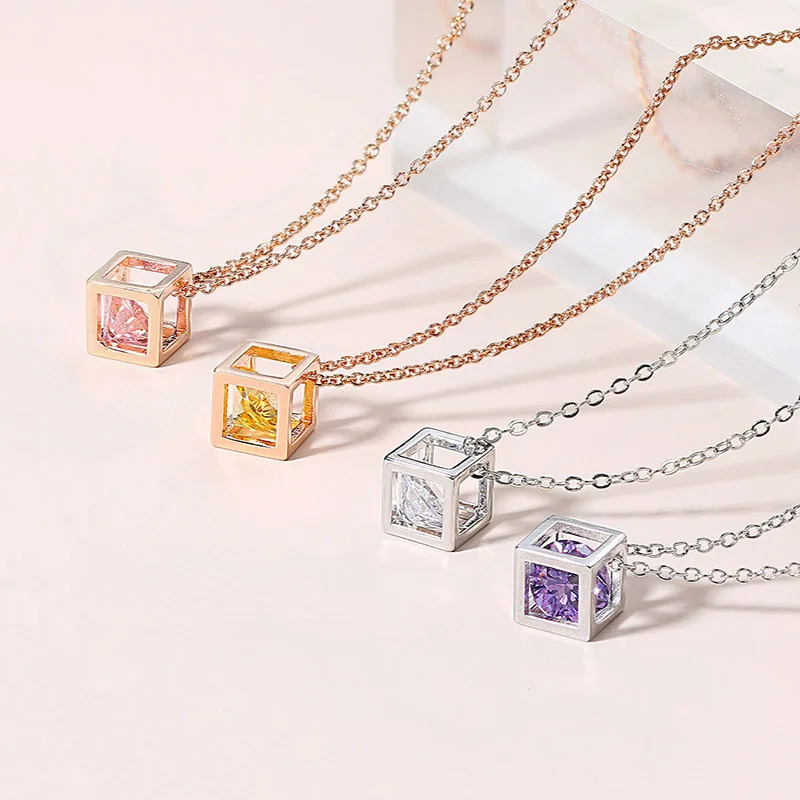 Rubik\'s Cube Shaped Pendant Necklace For Women Aesthetic Chain On The Neck Trend 2024 Jewelry Choker For Female Wholesale N279