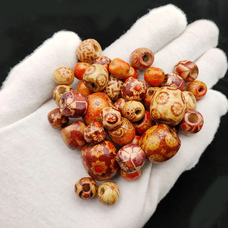 10~100pcs Painted Wooden Beads Spacer Round Big Hole Wood Beads For Jewelry Making Fit Charm Bracelet DIY Findings 9*10/16*17mm