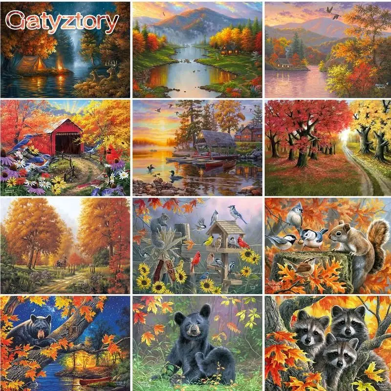 GATYZTORY Frame DIY Painting By Numbers Kits Autumn Landscape Hand Painted Oil Paint By Numbers Unique Gift For Home Decor 40x50