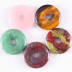 40MM CAB Cabochon Natural Stone Green Jades Pink Crystal Quartz Donut Beads For Jewelry Making Women Men Necklace Round Bead