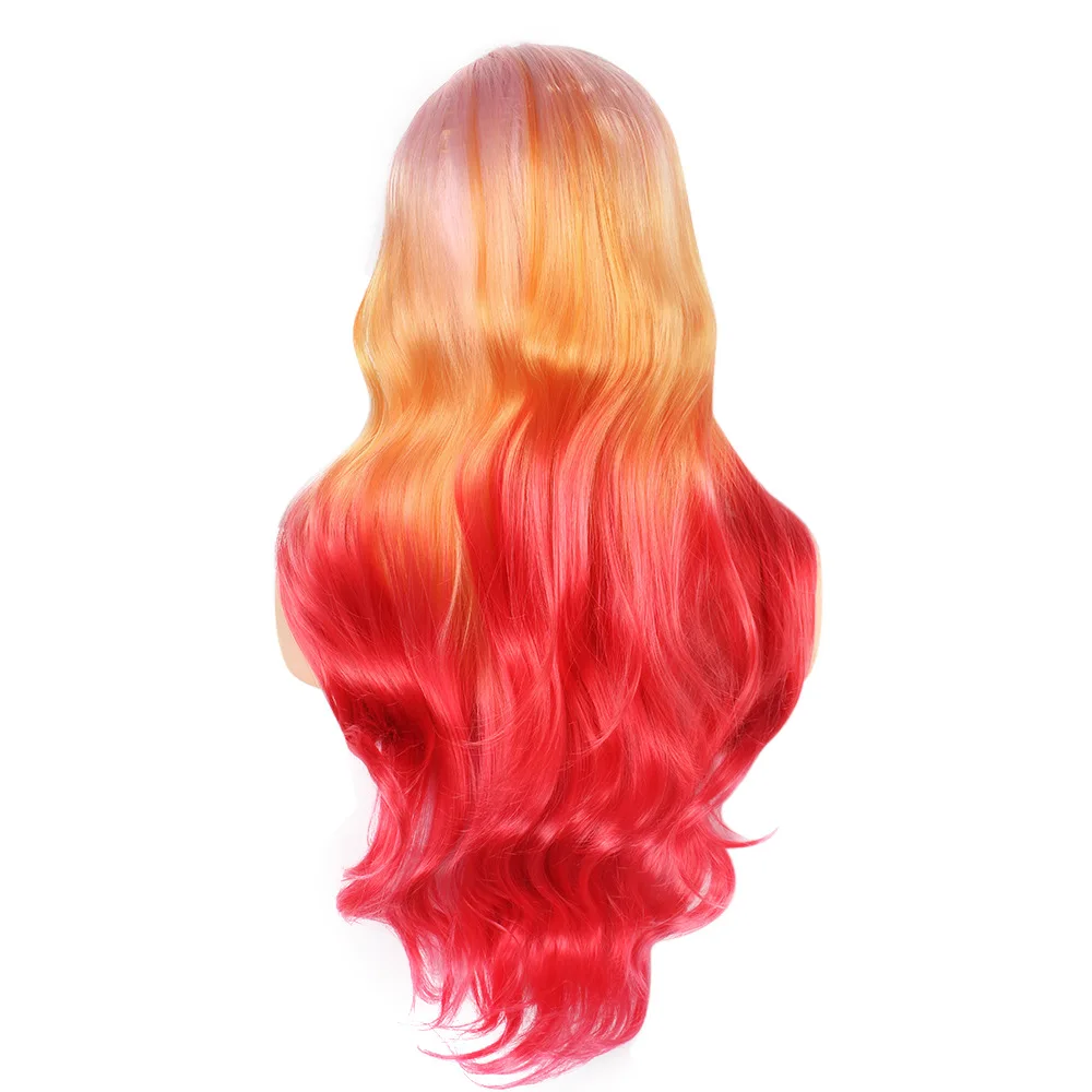 Similler ยาววิกผมสังเคราะห์สำหรับผู้หญิง Wavy ผม Ombre Multicolor คอสเพลย์วิกผม Central Part สีส้ม Rose Red 3 Tone