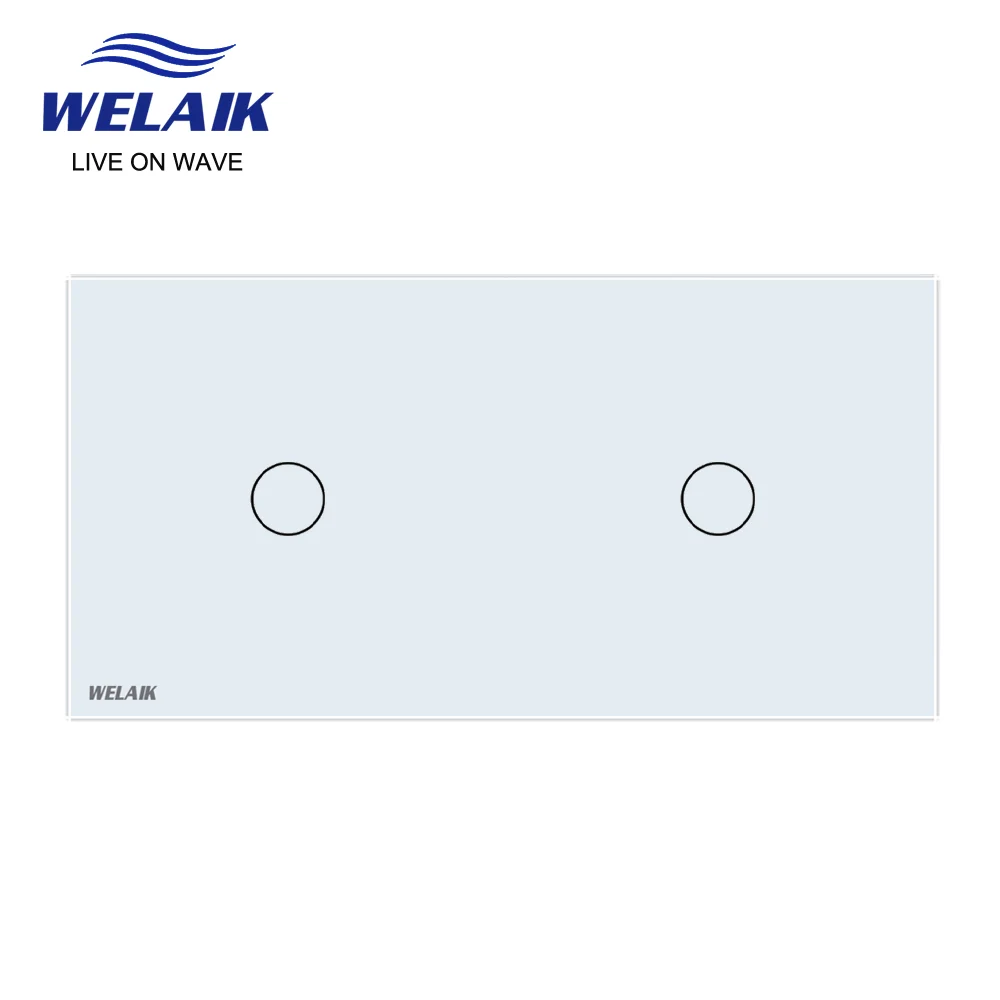 WELAIK  EU 2Frame 151*80mm 1Gang LED Light Wall Touch Switch White Crystal Tempered Glass Panel Only DIY Parts  A2911W1