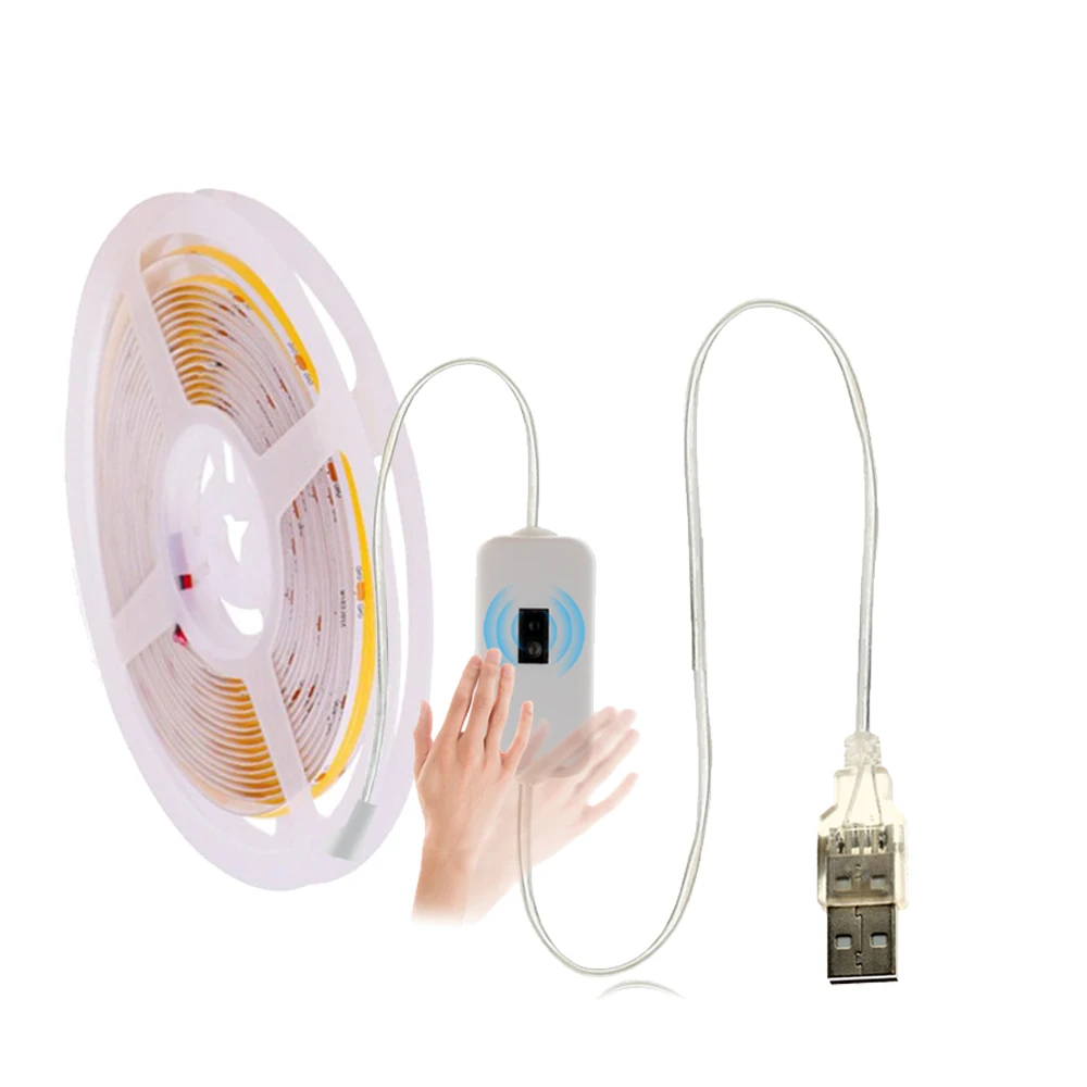 USB Motion Sensor LED Light 5V COB LED Strip Light Hand Sweep Waving ON OFF Sensor Flexible Tape Light Kitchen Cabinet Backlight