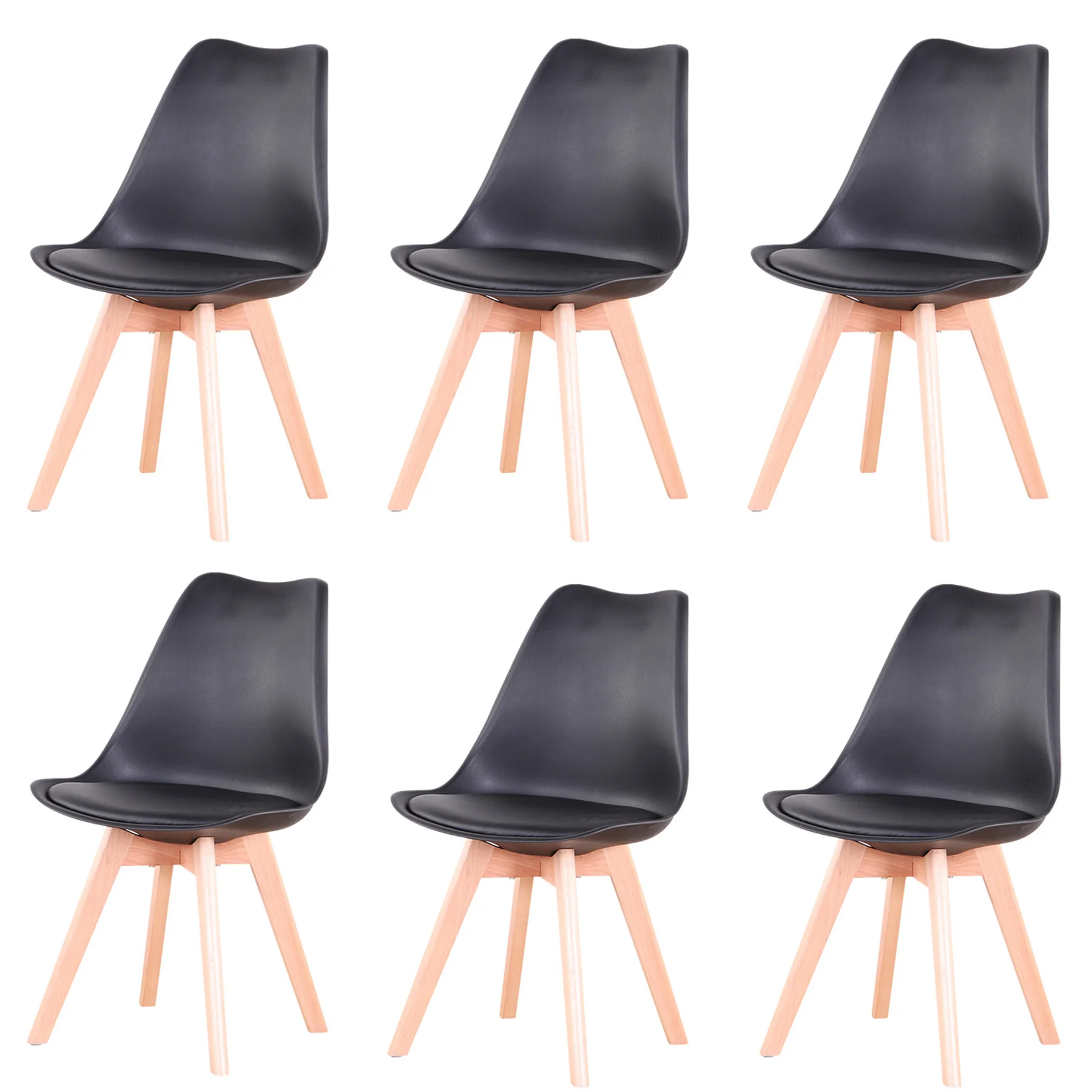 6Pcs/Set Nordic Medieval Dining Chairs PU Padded Seat Beech Wood Legs Desk Chairs for Dining Room Bedroom Balcony Restaurant