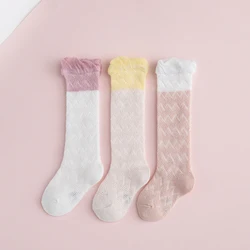 3Pairs/lot 0-2Y Baby Socks Summer Cotton Color Patchwork Kids Stockings Girls Mesh Cute Socks