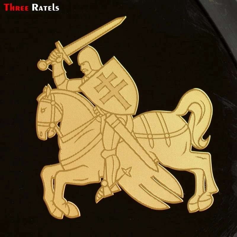 Three Ratels MT-054# 60*66.4mm 1-2 Pieces The Coat Of Arms Lithuania And Belarus Car Sticker Horse Knight Metal Golden Decal