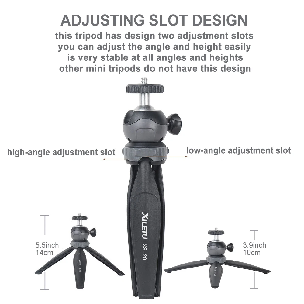 XILETU XS20 Mini masa Tripod masaüstü telefon tutucu standı ile klip ve topu kafa cep telefonu Smartphone DSLR kamera