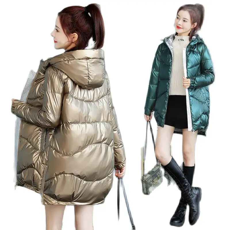 

Glossy No-Wash Cotton Coat Parkas Female Women's Winter Coat Mid-Length Hooded Cotton Quilted Warm Snow Winter Jackets Student