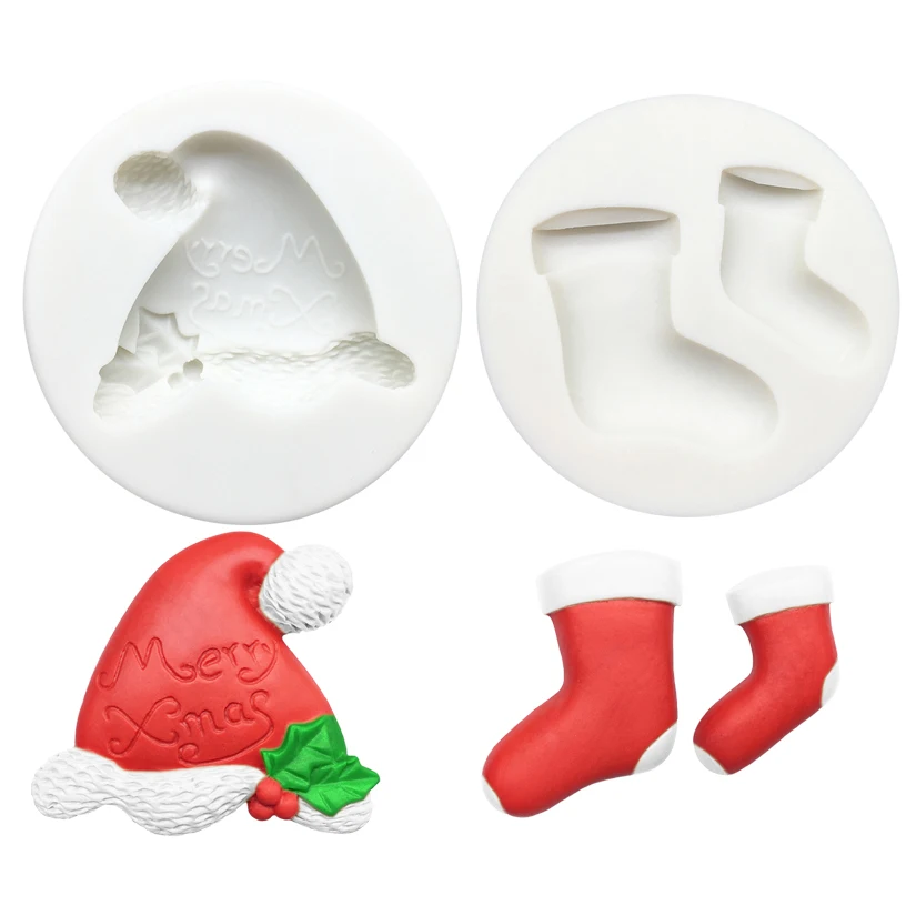 Christmas Hat Stocking Silicone Sugarcraft Mold Resin Tools Cupcake Baking Mould Fondant Cake Decorating Tools