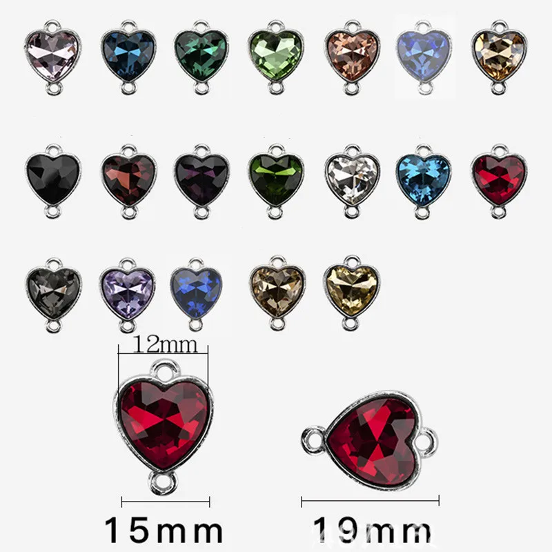 10pcs/lot Crystal Rhinestone Heart Charms for Jewelry Making Earrings Pendant Connectors Bracelet Necklace Charm DIY Accessories