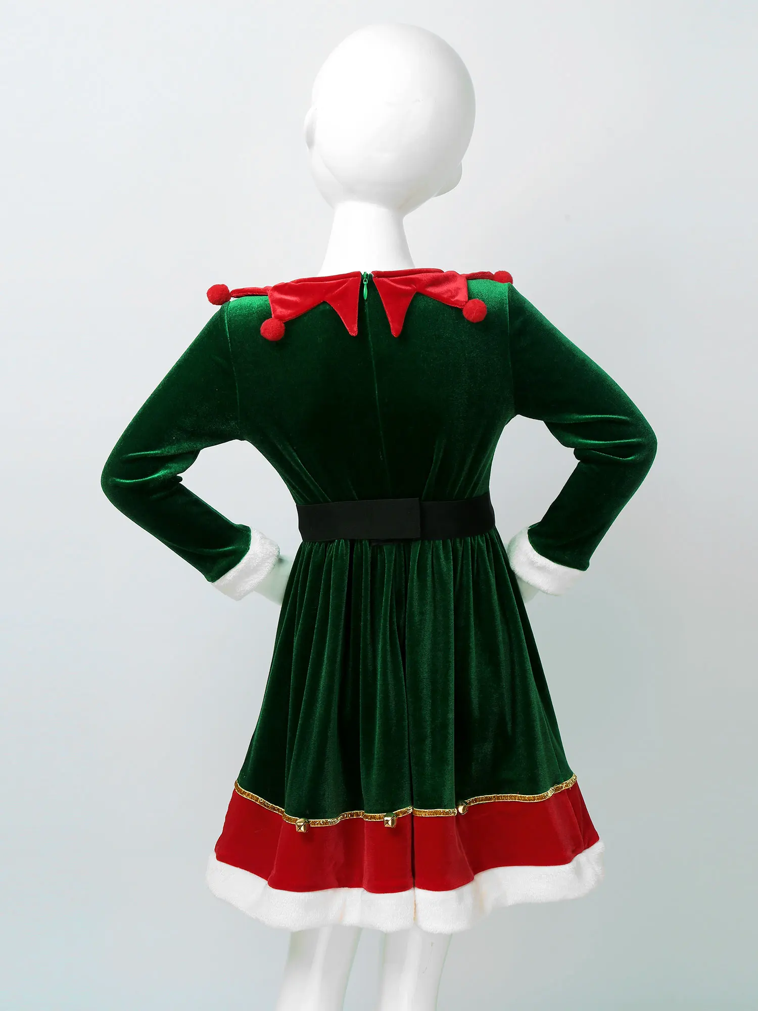 Kinderen Meisjes Kerstjurk Fancy Xmas Nieuwjaar Feest Dans Cosplay Kostuums Fluwelen Lange Mouwen Clown Kraag Belletjes Lange Jurk