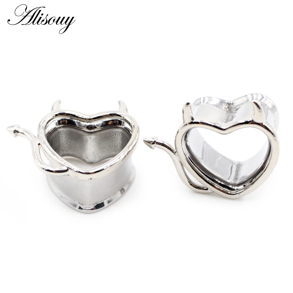 Alisouy 2pcs 8-25mm Hollow Heart Love Stainless Steel Ear Tunnels Plugs Expander Stretcher Earrings Gauges Body Piercing Jewelry