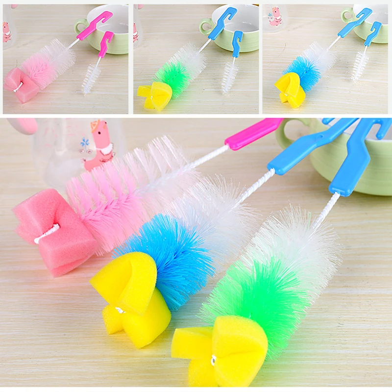 2Pcs 360°Sponge Cleaner Baby Nipple Bottle Brush Cleaner Nipple Glass Feeding Bottle Sponge Brush Pacifier Brush Nylon Plastic