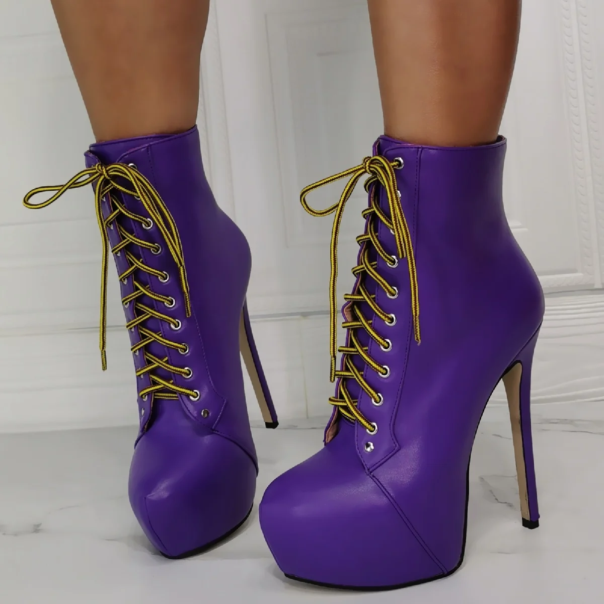 

Platform Pole Dance Shoes Stripper Extreme High Heels Ankle Boots For Women Sexy Show Party Purple Short Botas Sexy Big Size 47