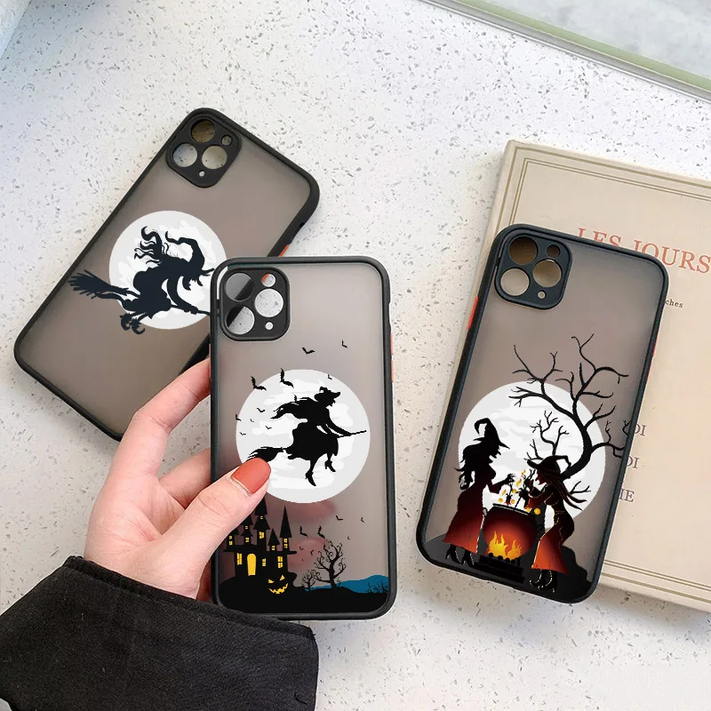 Witch Riding Broom Camera Protection Phone Cases For iPhone XR XS X 16 15 14 11 13 12 Pro Max 8 7 Plus SE Shockproof Back Cover